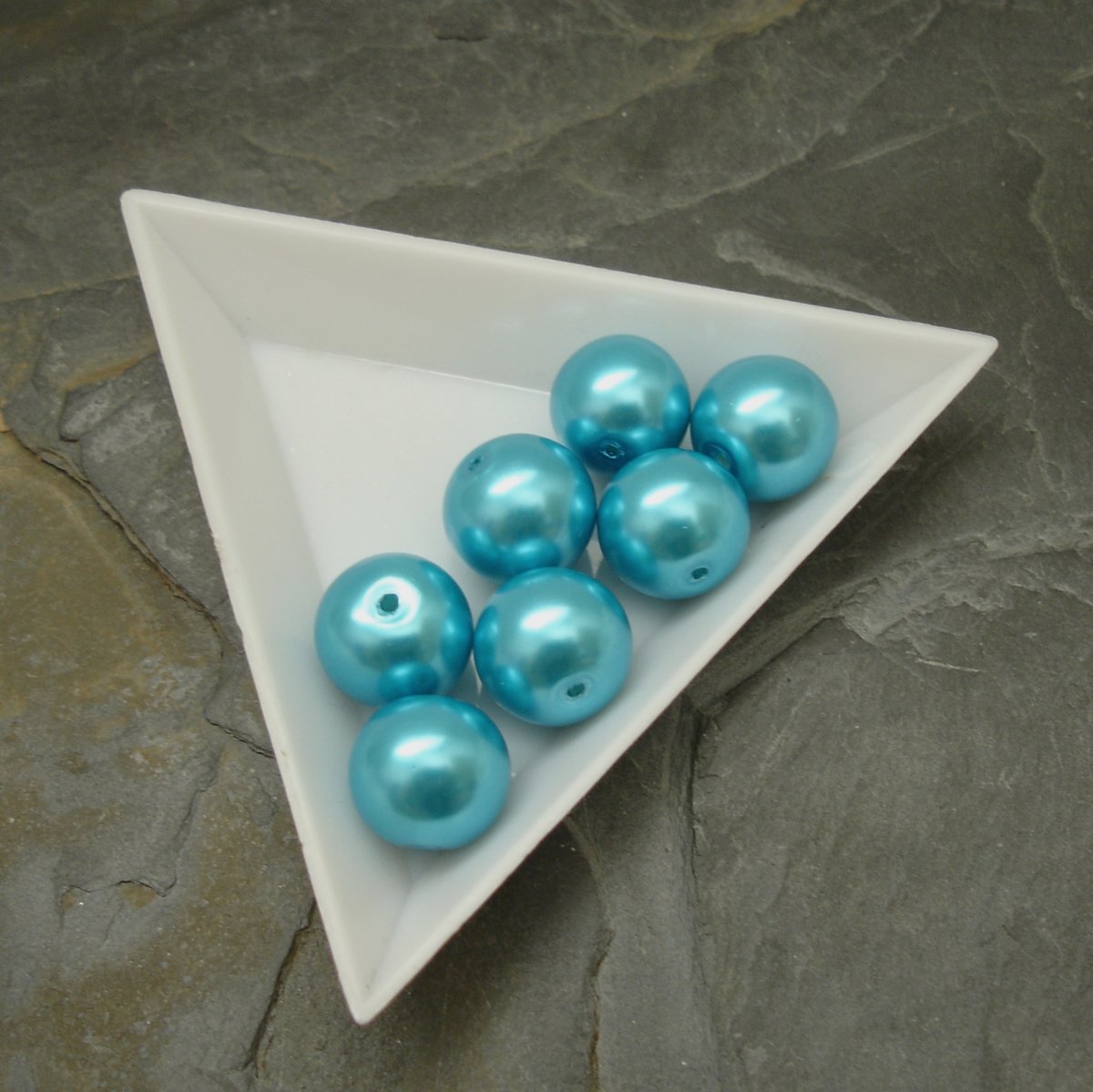 Skleněné voskované kuliček 12mm - 7 ks-tyrkysové