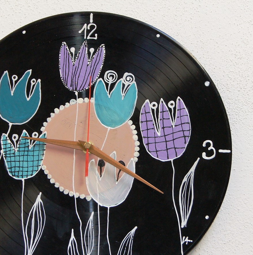 Originální vinylové hodiny s tulipánky II 