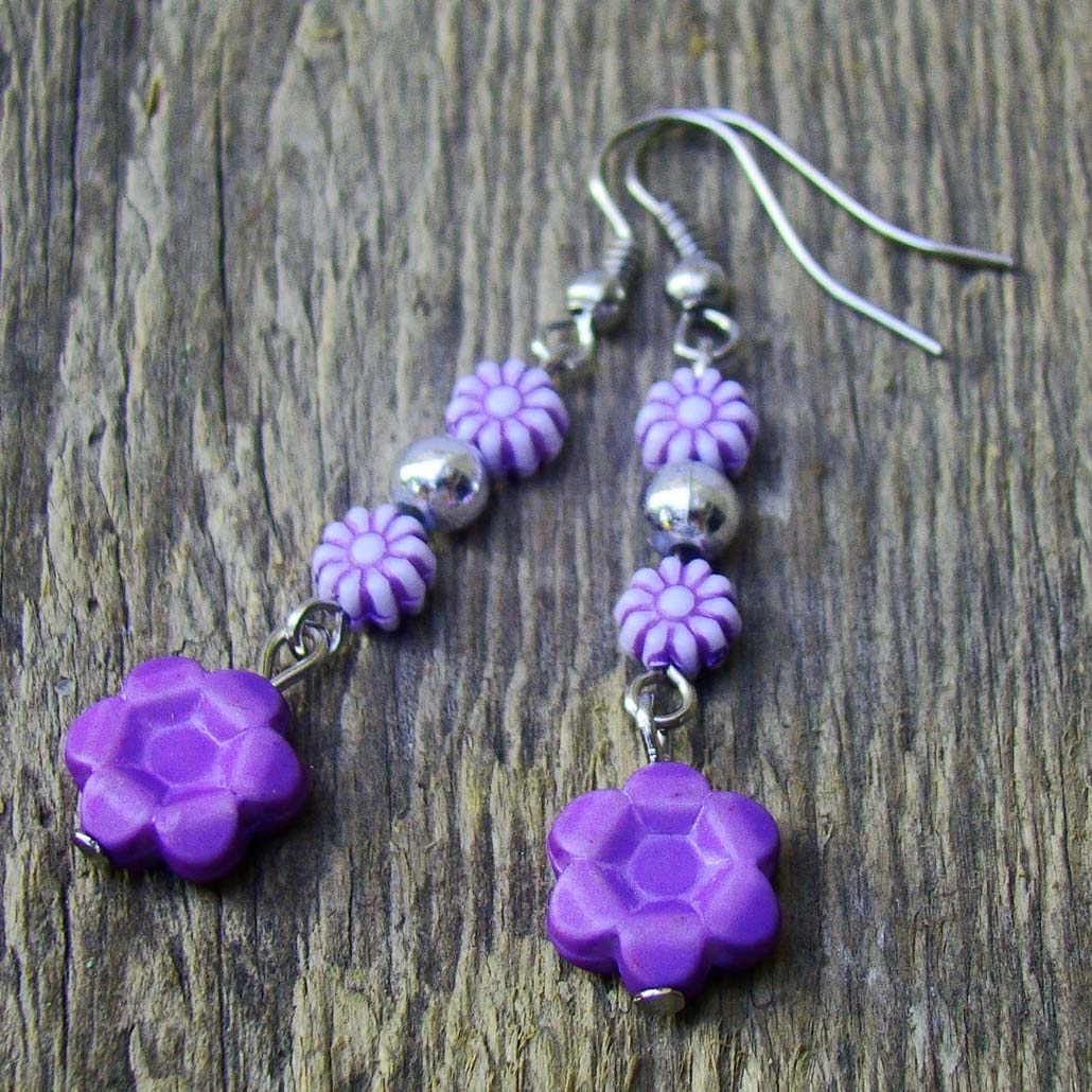 náušnice fialové kytičky