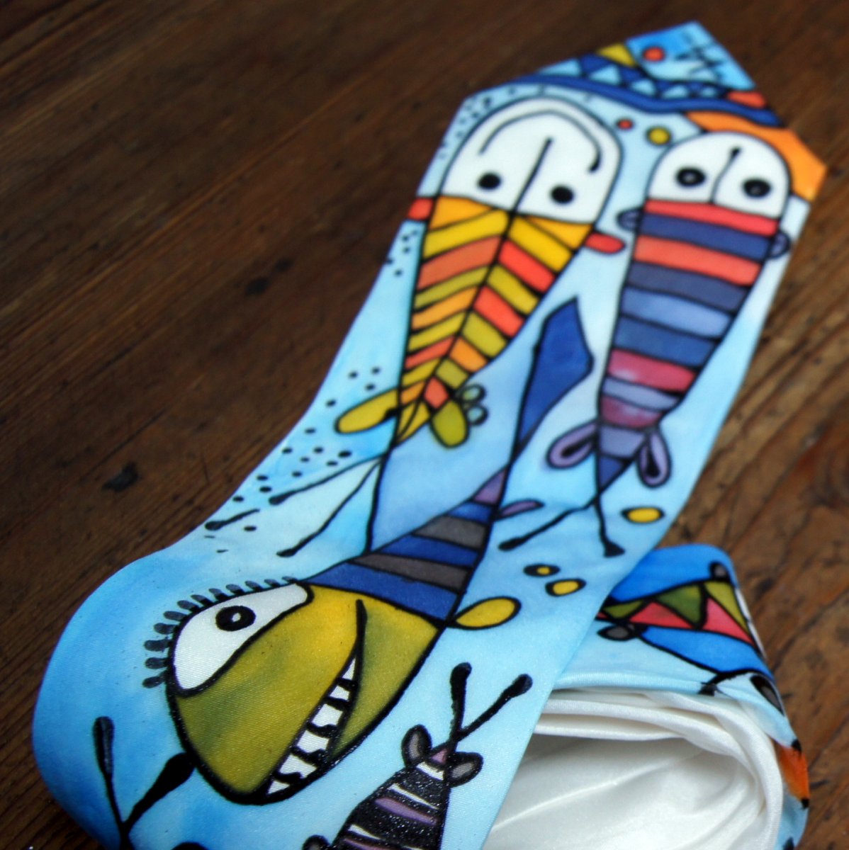 Ručně malovaná kravata s rybkami No1