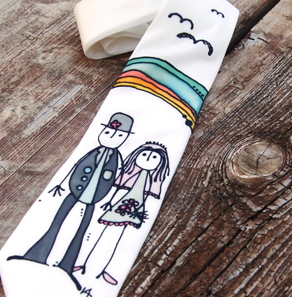 Bílá malovaná kravata nejen svatební... :)