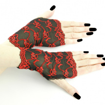 Společenské černo červené krajkové rukavice 0145D