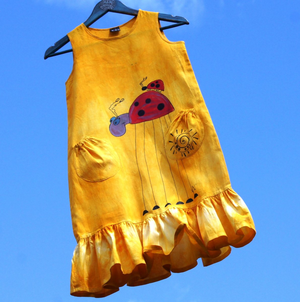 Žluté malované šatky s berunou vel.128