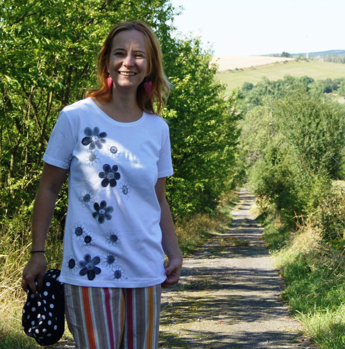 Malované triko - květinové Vel.L-XXL