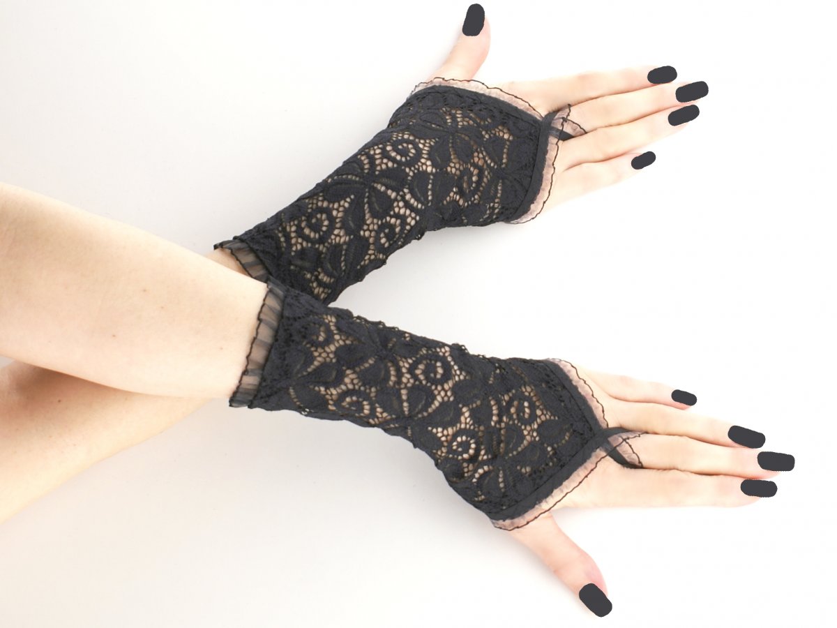 Dámské společenské rukavice černé krajkové 07A