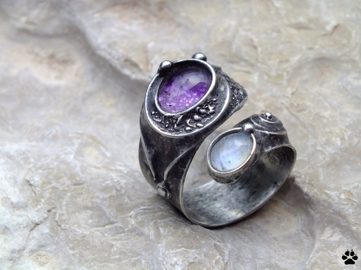 Prsten ametyst s adulárem - na přání