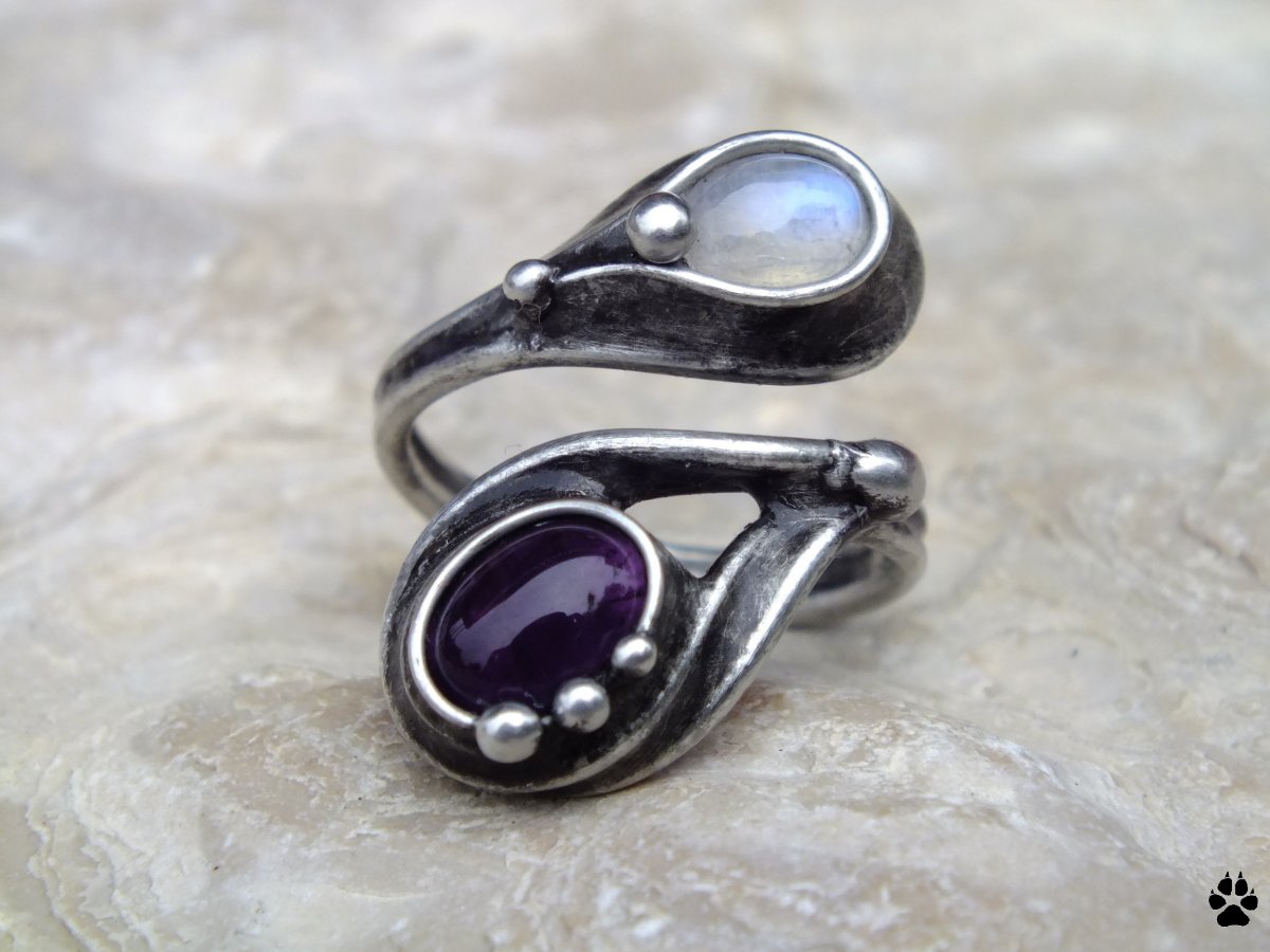 Dvoubarevný prsten - ametyst s adulárem
