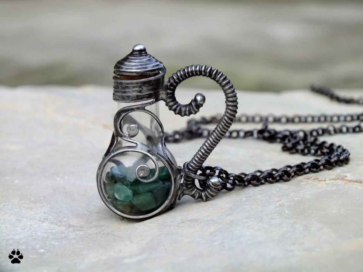 Lahvička s avanturíny -  náhrdelník