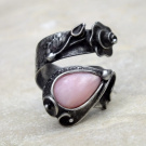 Prsten s růžičkou - růžový opál