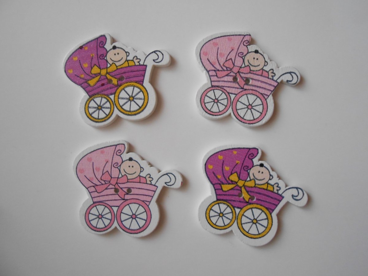 Dřevěné knoflíky kočárek - růžové