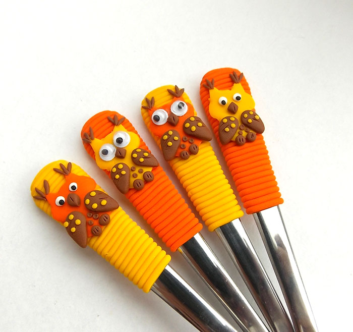 Čajové lžičky - vykulené sovičky (oranžovo žluté) 