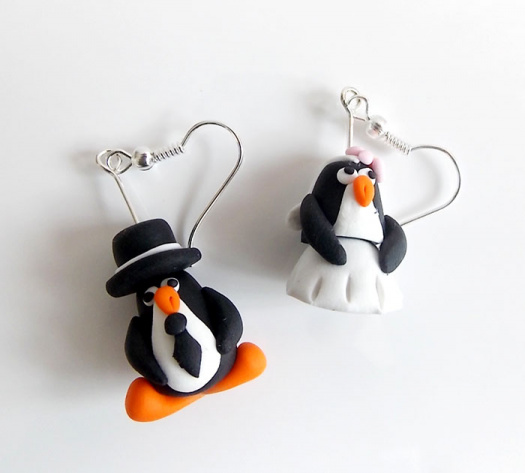 Svatební náušky - tučňáci