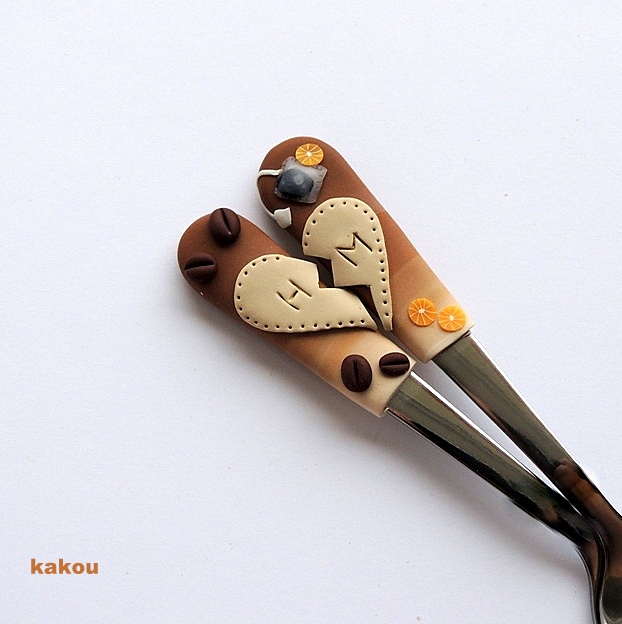 zamilované čajové fimo lžičky