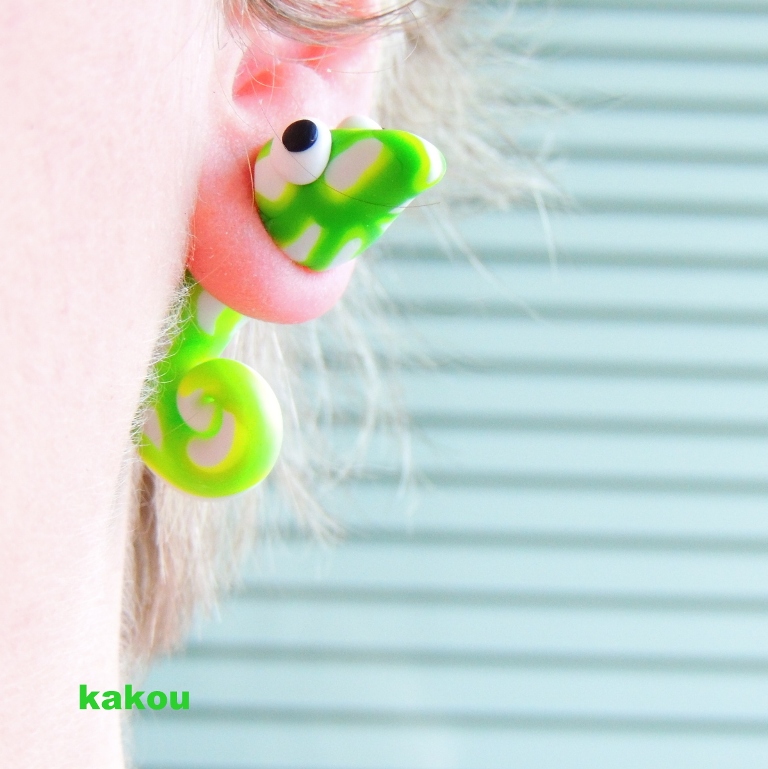 náušnice chameleoni zeleno žlutí