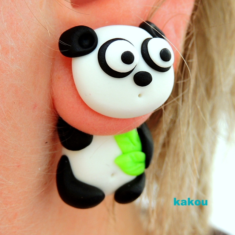 náušnice skrz ucho - pandy