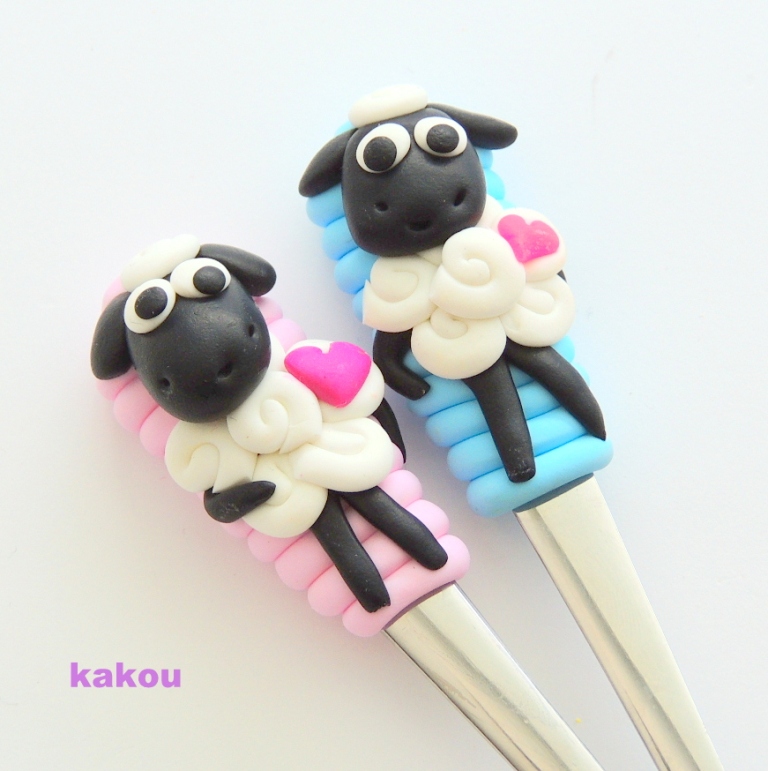 čajová fimo lžička - ovečky