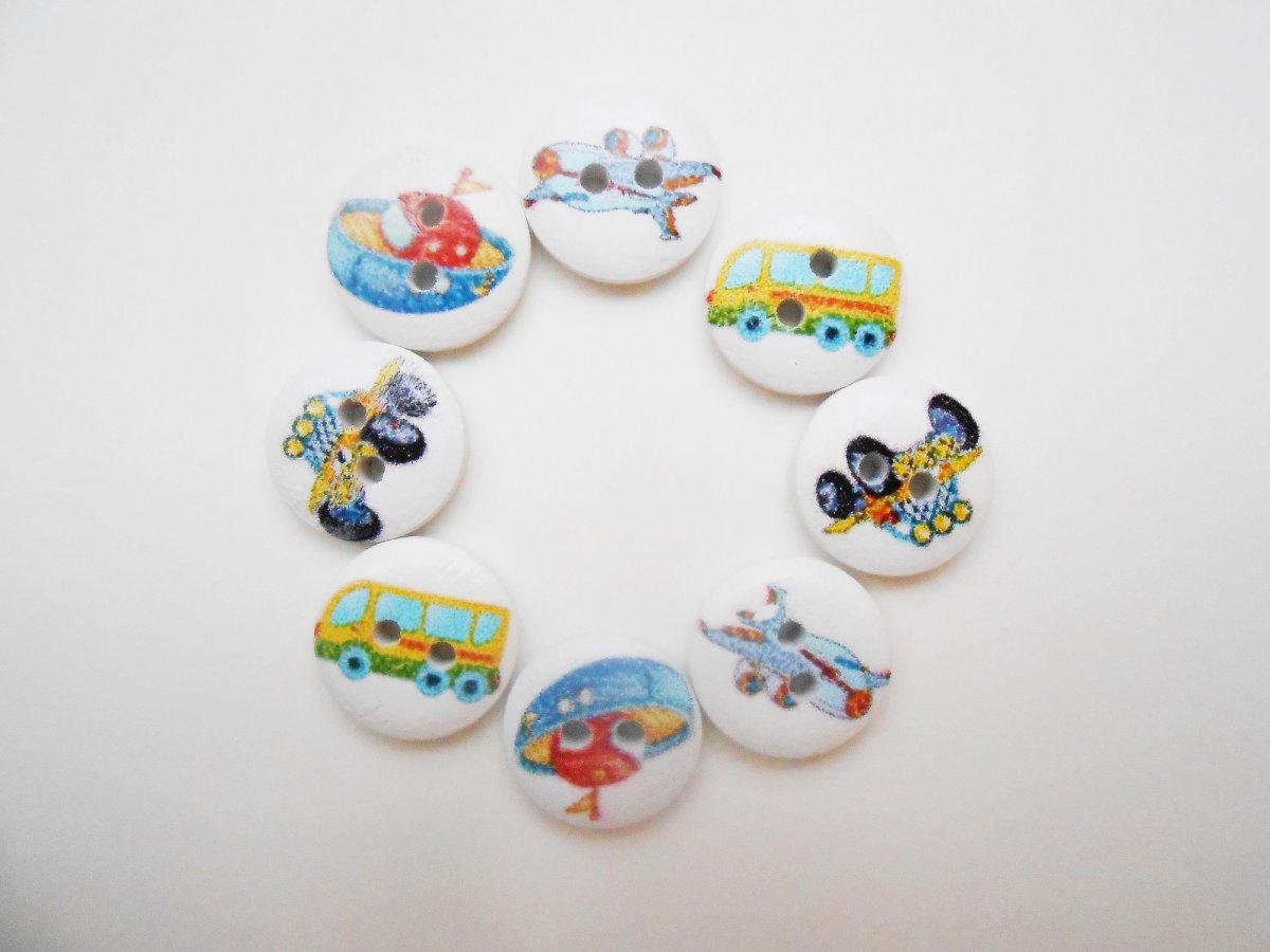 Knoflíky - dopravní prostředky 8ks