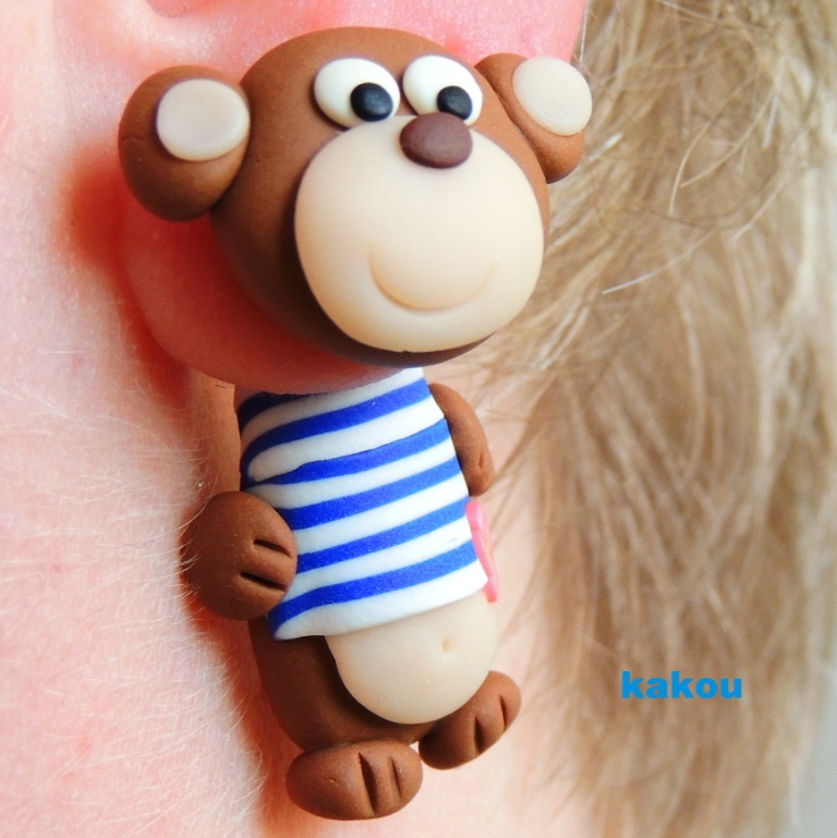 náušnice skrz ucho - medvídci