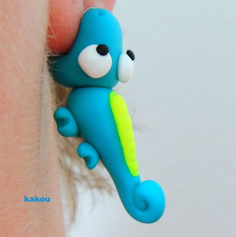 náušnice zakousnutí chameleoni (neonový tyrkys)