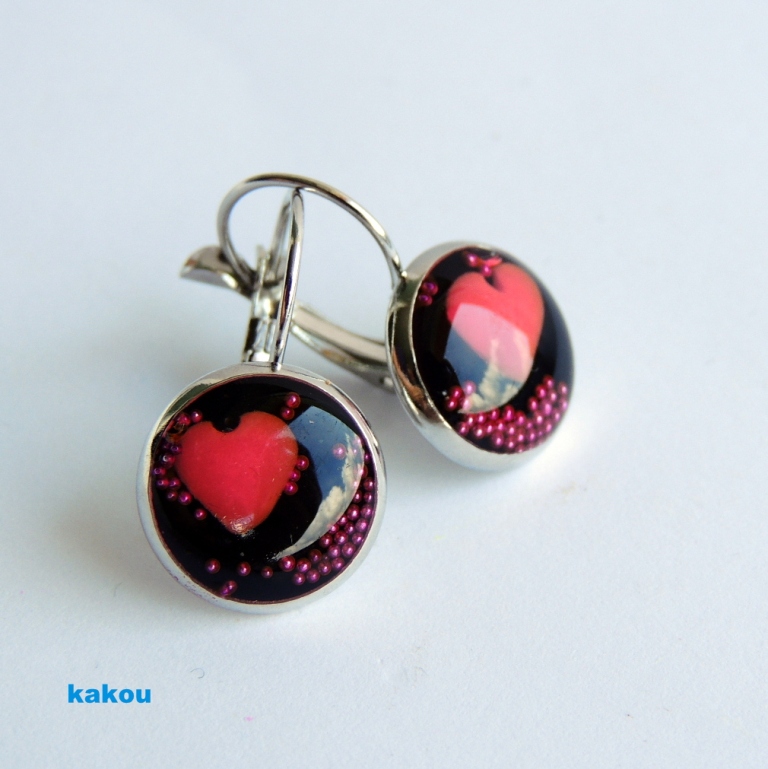 náušnice - černo růžové