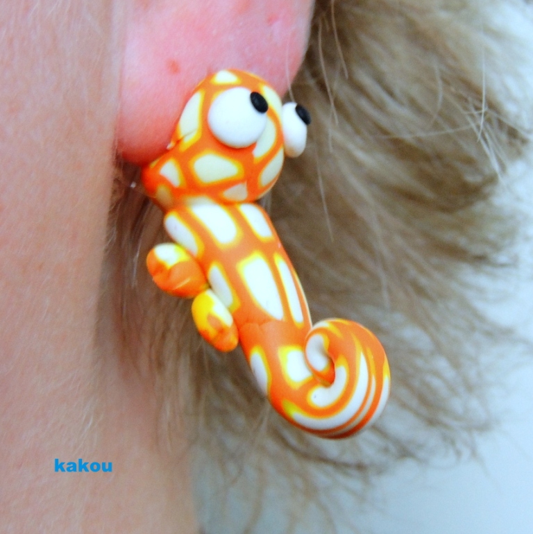náušnice zakousnutí chameleoni (oranž.)