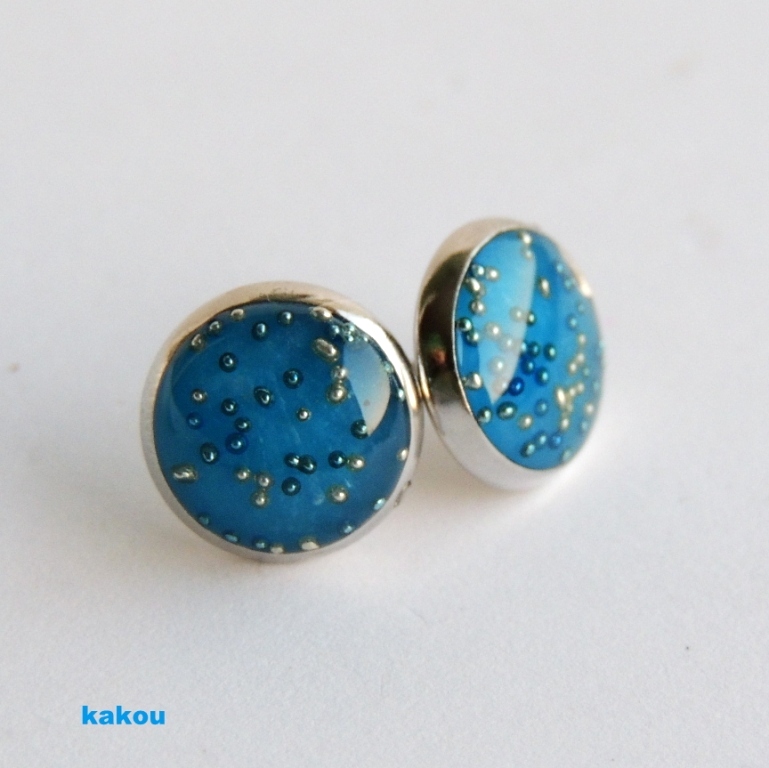 náušnice -  modré malé puzetky