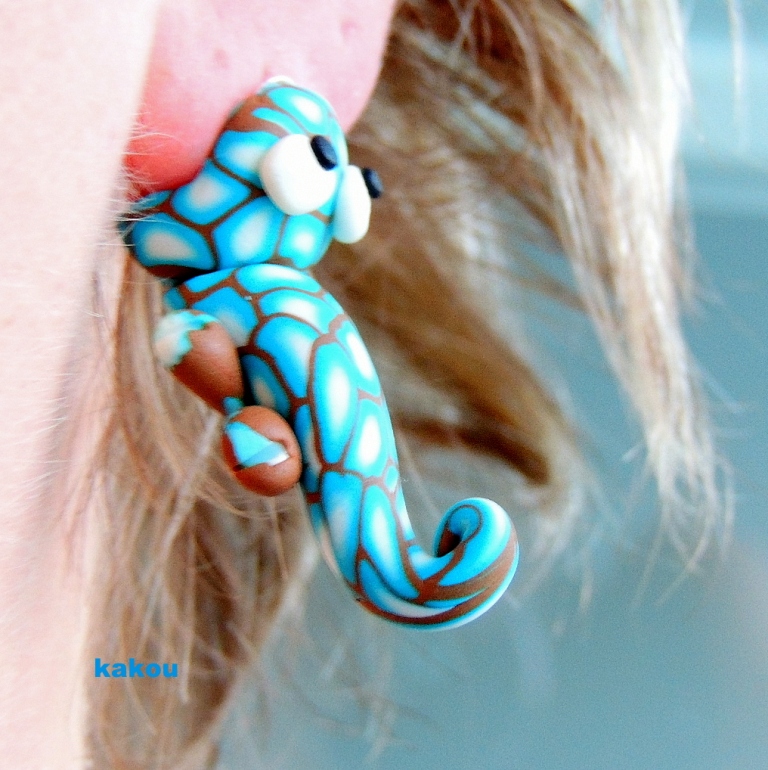 náušnice zakousnutí chameleoni mocca/tyrkys