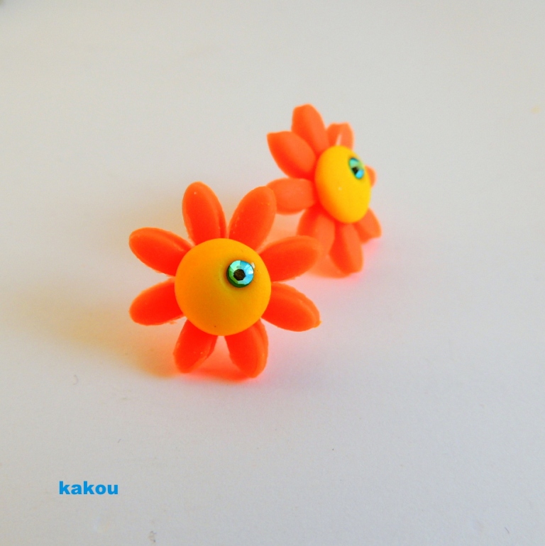 náušnice kopretiny - neon. oranž.