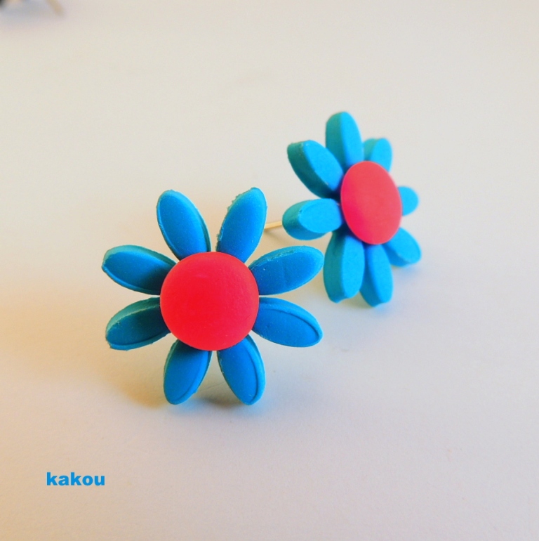 náušnice kopretiny - tyrkys/růž.