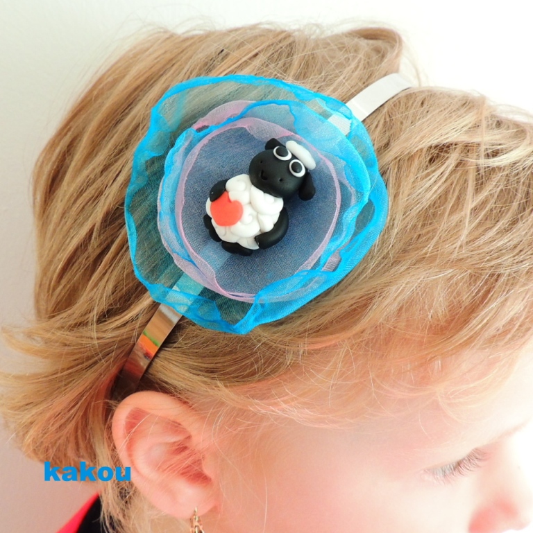 čelenka do vlasů s organzou -  ovečka 