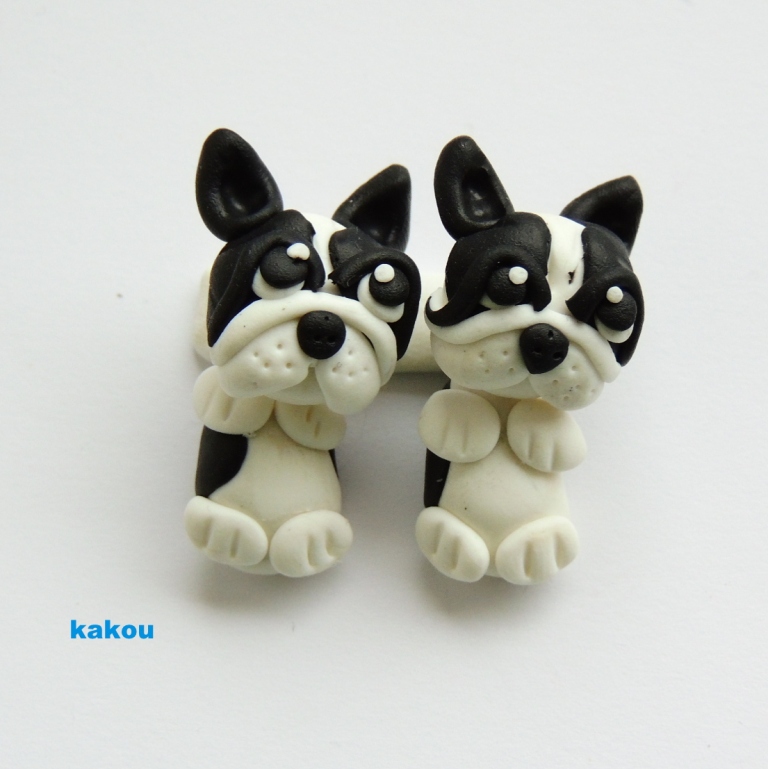 náušnice fr.buldoček černobílý 2 