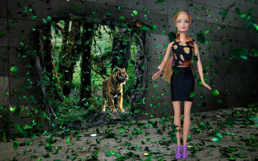 dvojdílné mini s tygrovaným tričkem pro Barbie