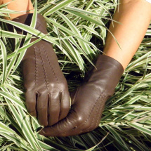 Hnědé kožené rukavice s hedvábnou podšívkou II.jakost