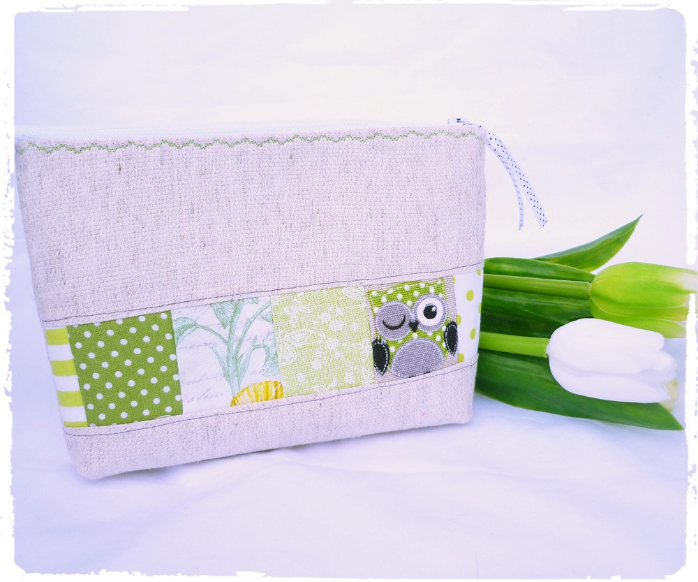 Patchworková taštička- zelená sovička