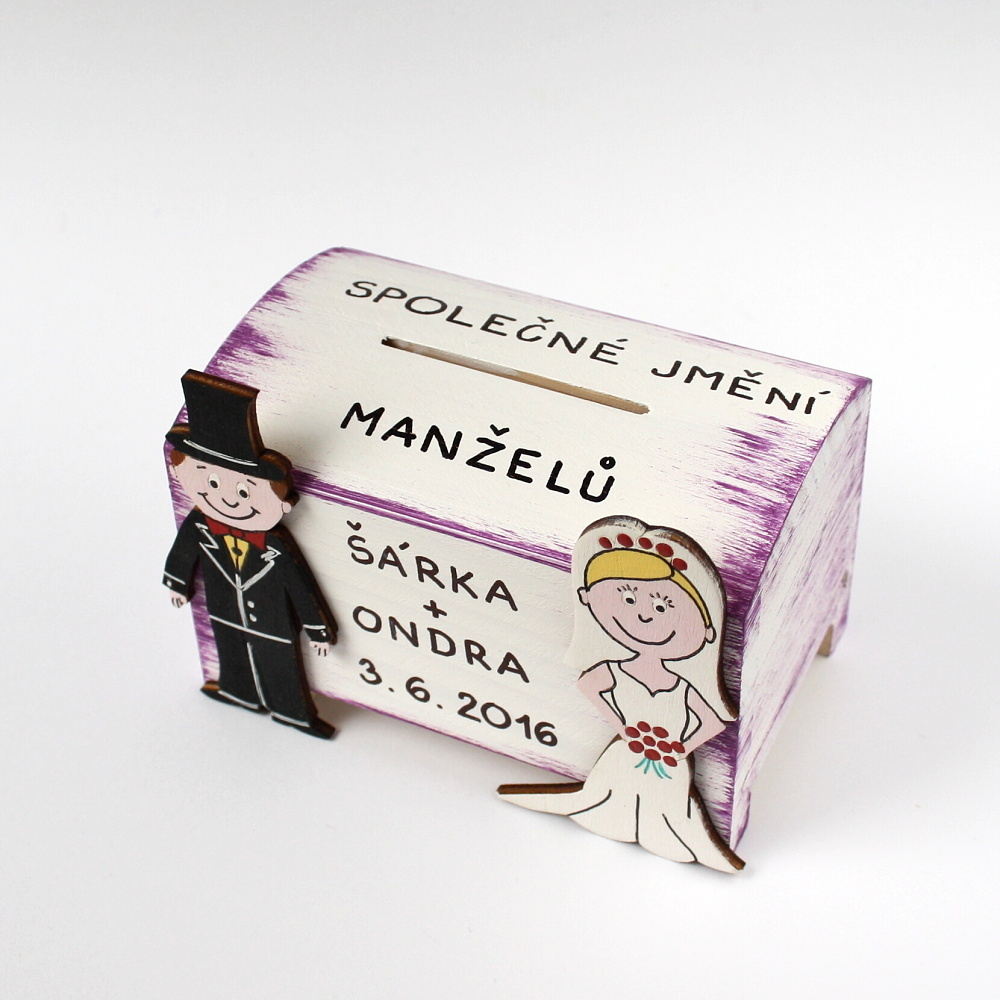 Svatební pokladnička s novomanželi malá - dofialova