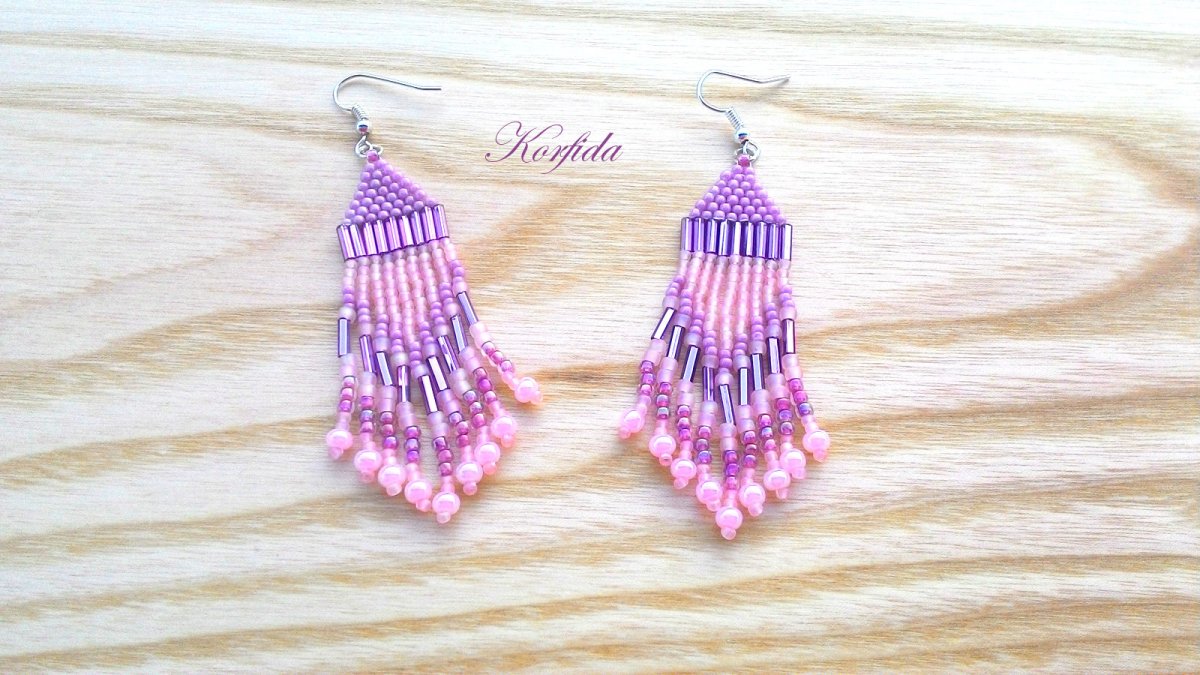 Náušnice šité růžová + starorůžová (204/16)