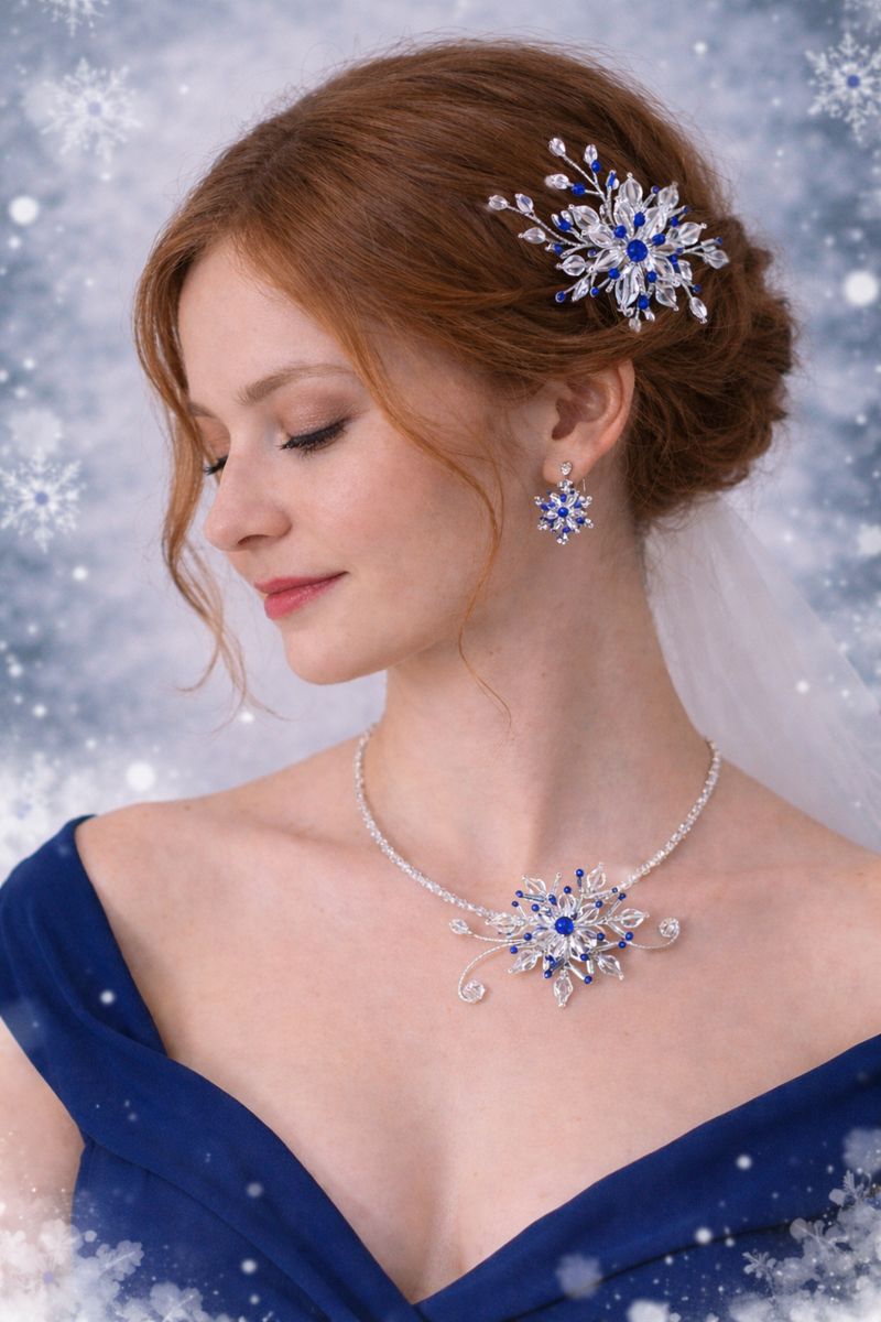 Zimní šperkový set se sněhovou vločkou – elegantní náhrdelník a náušnice