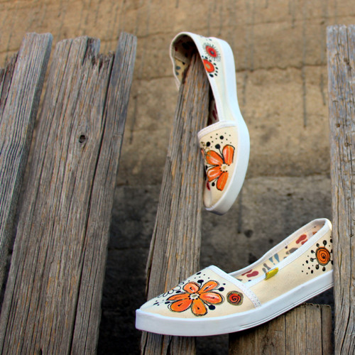 Malované botky elegantní - slonovinová s květy vel. 35-40
