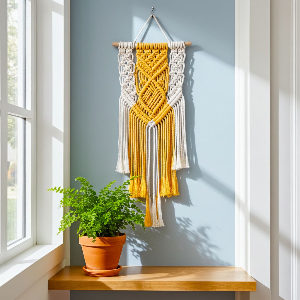 Macramé dekorace v hořčicovo režné