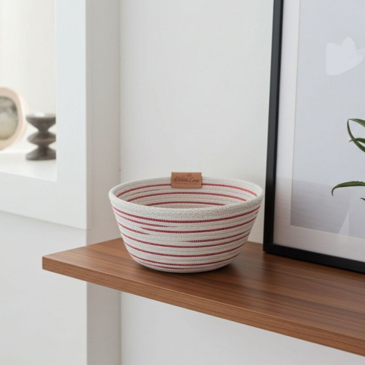 Šitá miska ecru s červenou