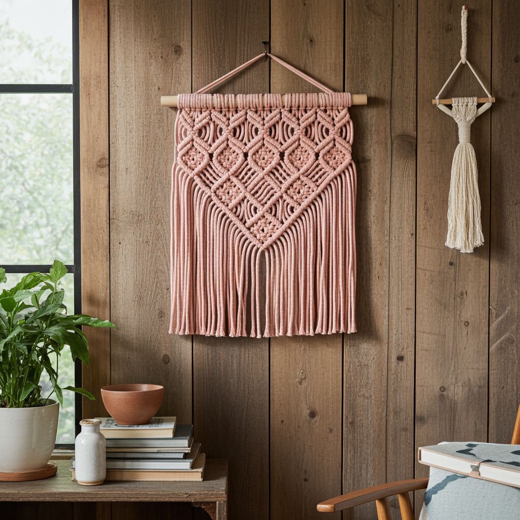 Macramé závěsná dekorace jemně lososová