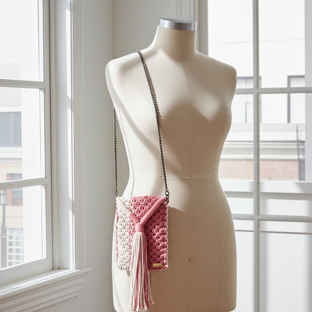 Macrame kabelka na mobil béžovo pudrová