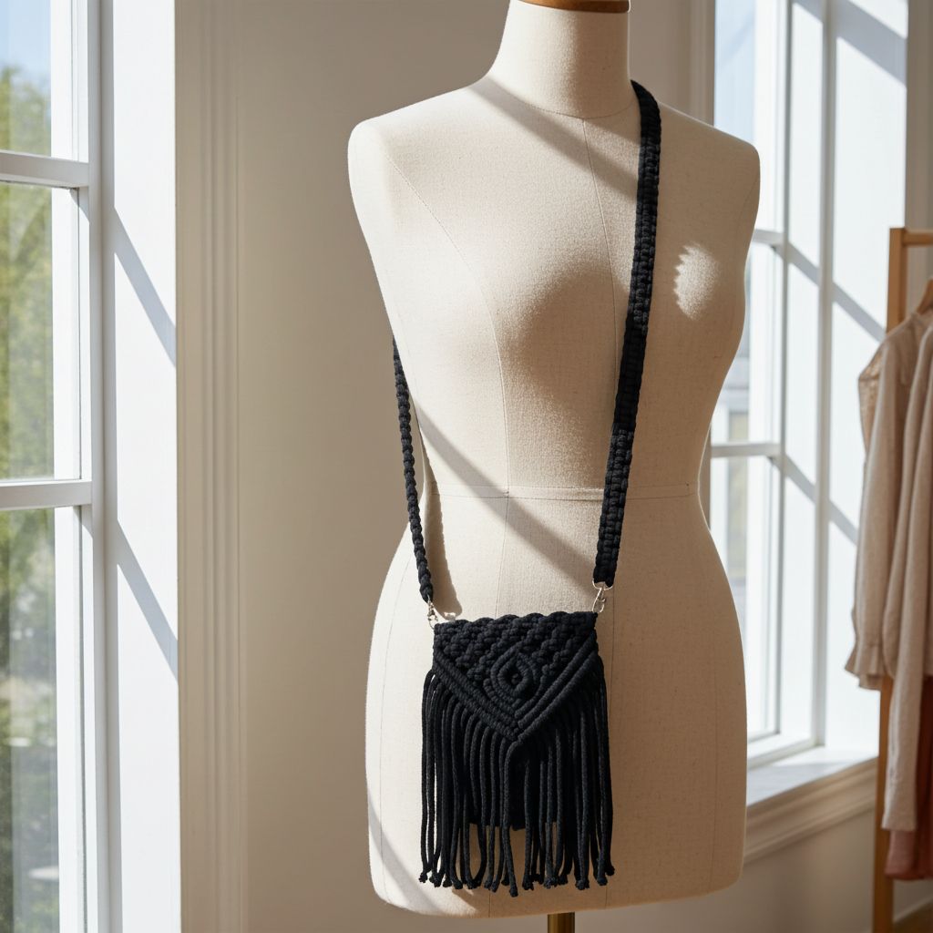 Macrame kabelka na mobil černá
