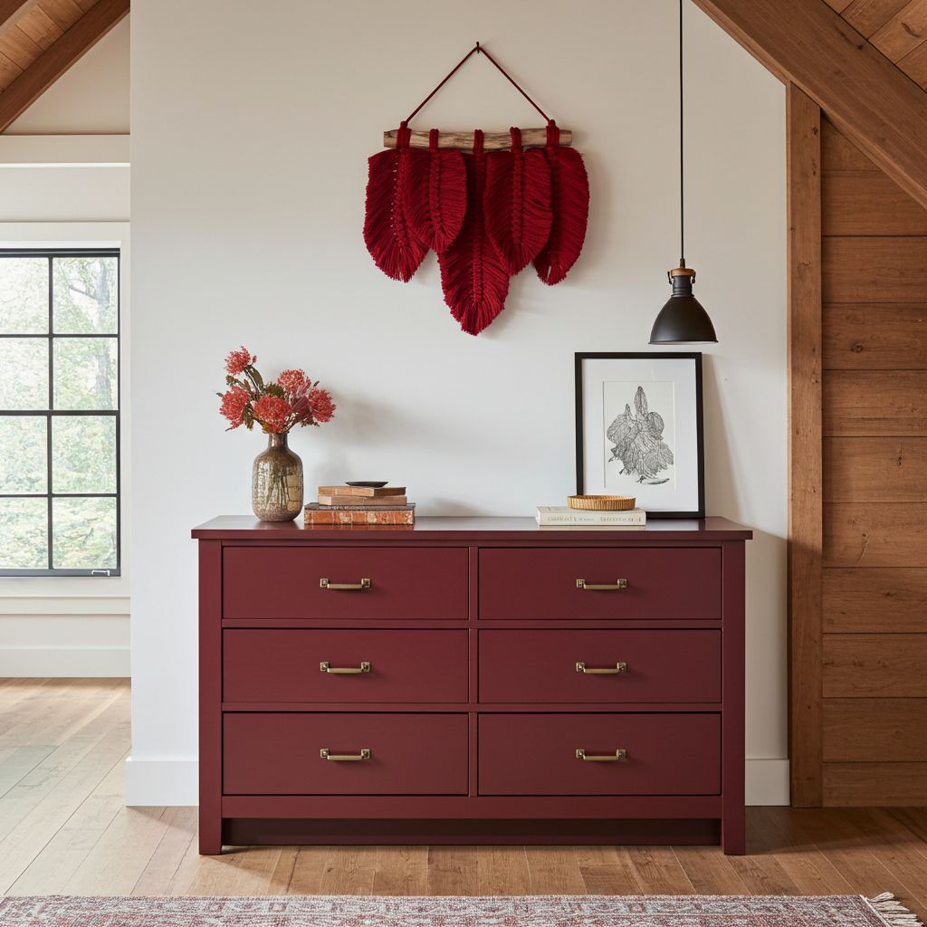 Červená peříčka - závěsná dekorace na zeď