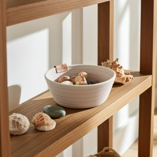 Šitá miska ecru s růžovou