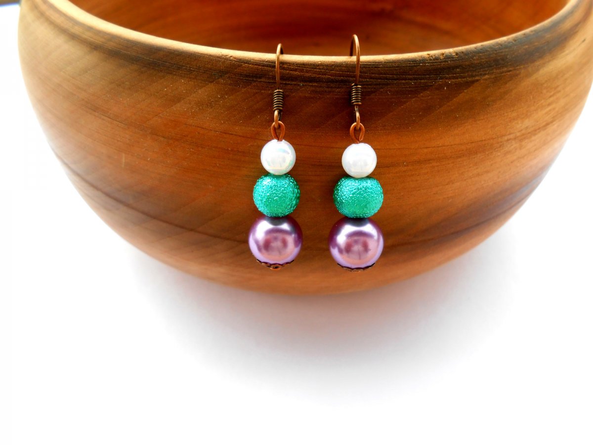 Náušnice zelená + bílá + fialová (46/16)