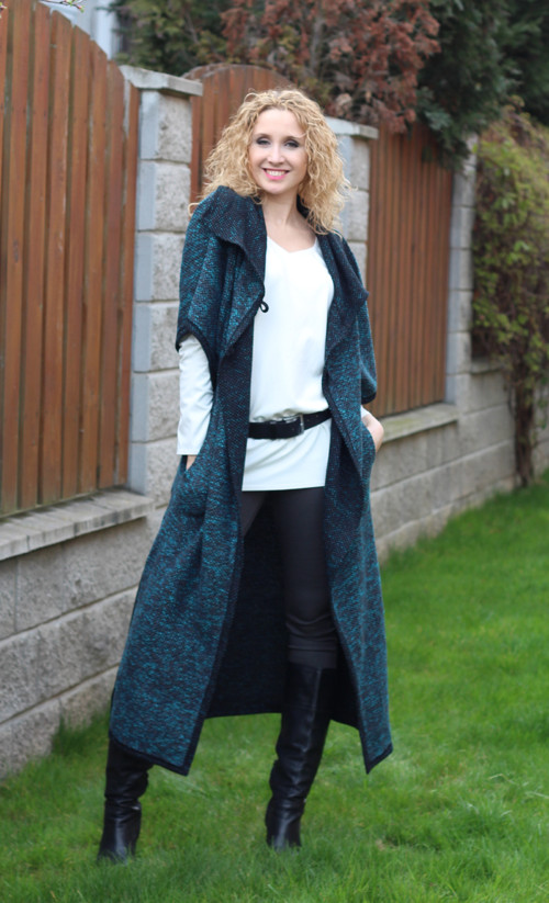 Tyrkysovošedá vesta - dlouhá