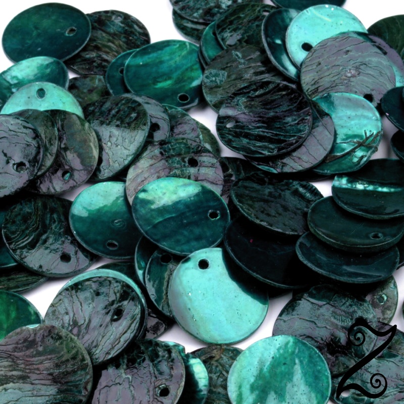 Perleťové placičky, tropická zelená, Ø15 mm (10ks)