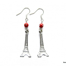 Náušnice Eiffelovky s červeným korálkem