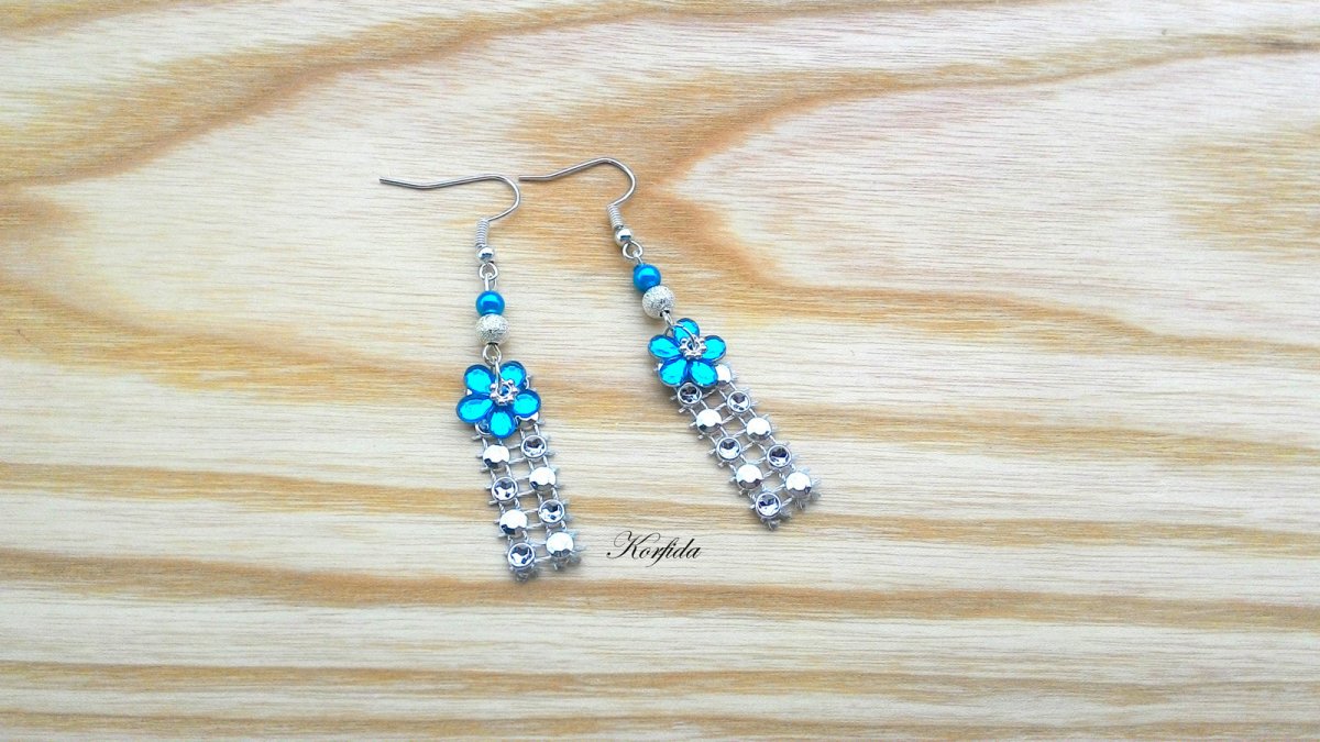 Náušnice tyrkysová kytička + obdelníček (723/16)